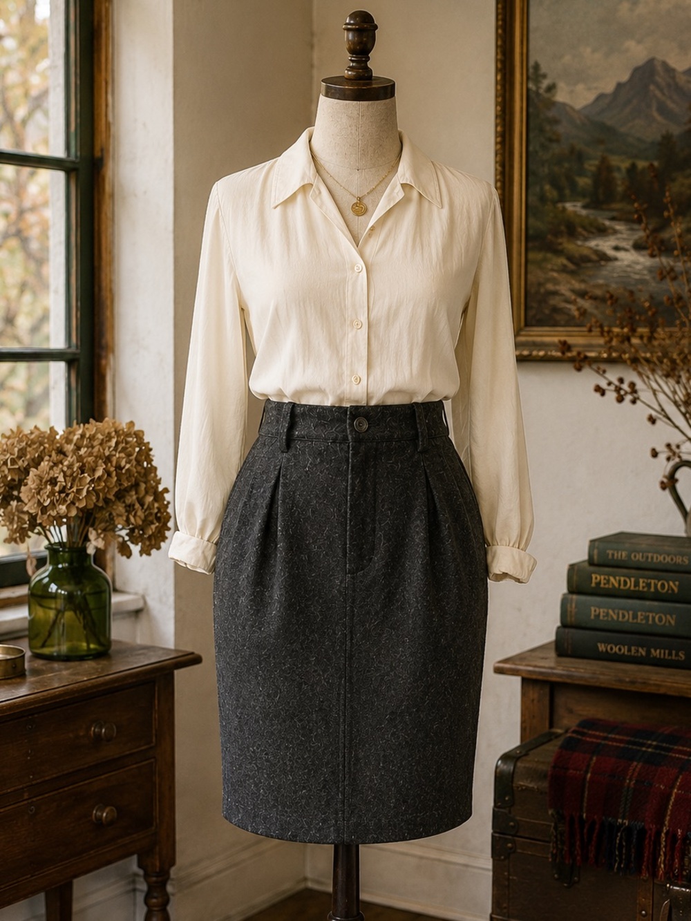 Pendleton Vintage 100% Virgin Wool Pencil Skirt USA Gray Burgundy Lined XS 2